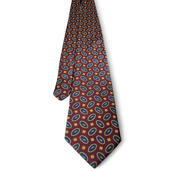 Brooks‎ Brothers Burgundy Red Blue Yellow Diamond Ornaments Men's Silk Neck Tie - Picture 3 of 9